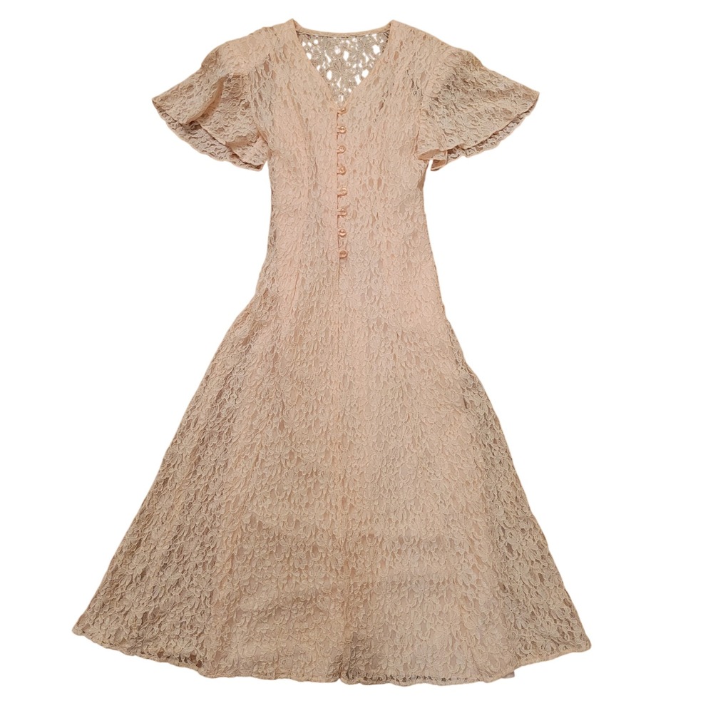 Vintage Betsys Things Peach Lace Midi Dress 2pc Corset Back 11/12 Fairy Princess